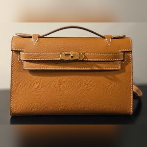 NWOT Leather Camel KELLY Inspired Handbag